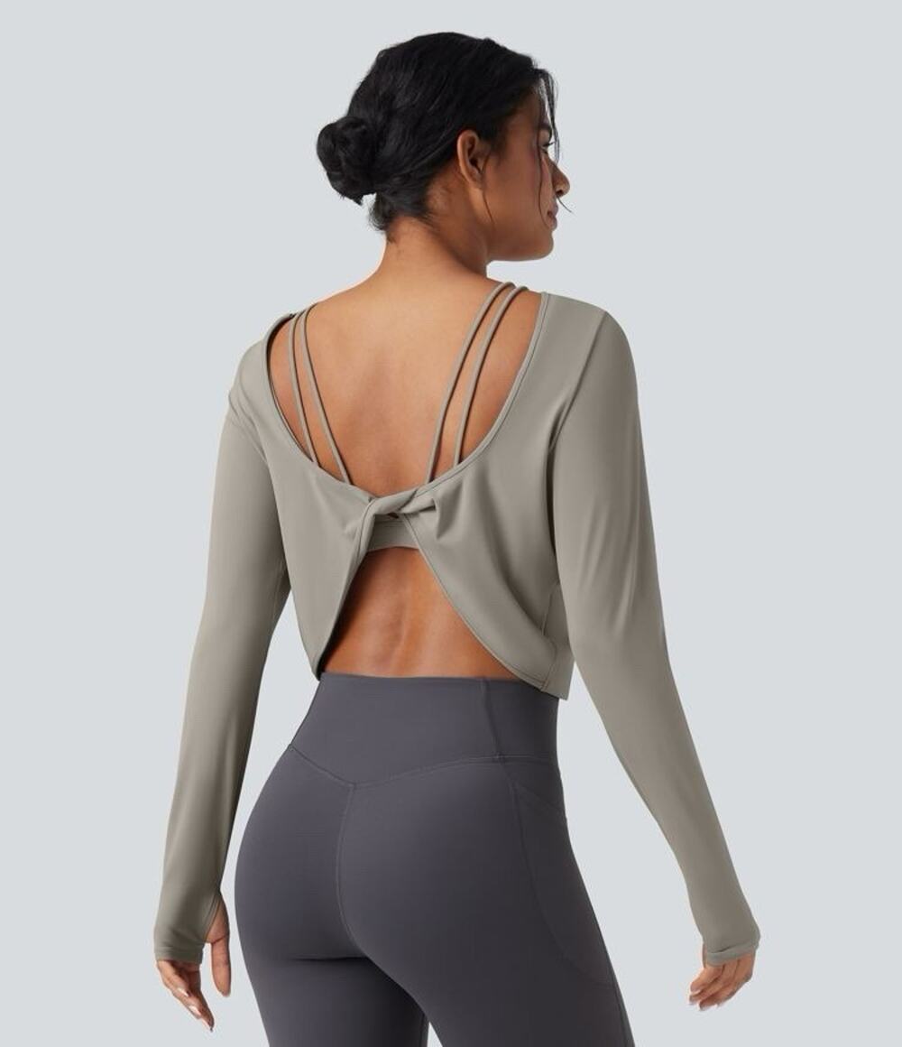 NWT Halara SoftlyZero QuickDry Backless Twist-back Long Sleeve Top L